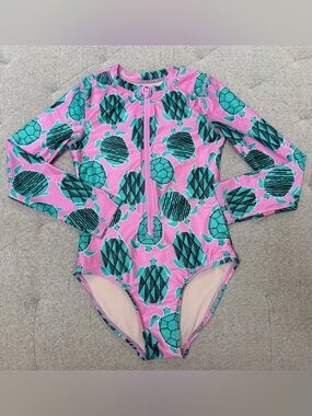 EUC TEA COLLECTION LONG SLEEVE ONE PIECE BATHING SUIT TURTLES SWIMSUIT SIZE 10